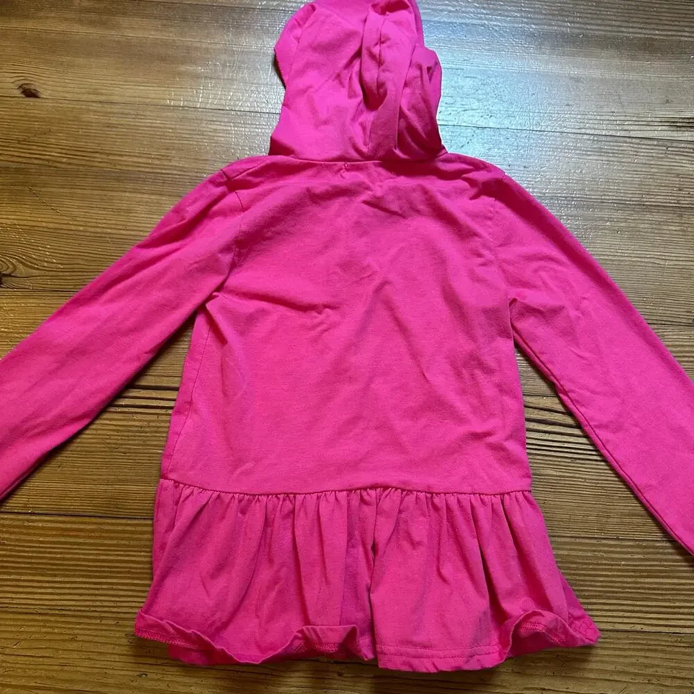 Little Kids pink long sleeve Peppa Pig hooded full zip ruffle bottom shirt SIZEM